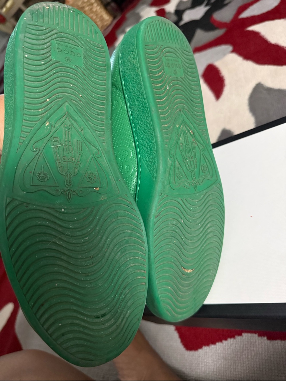 Gucci Green Embossed Leather Low-Top Sneakers - Picture 6 of 10